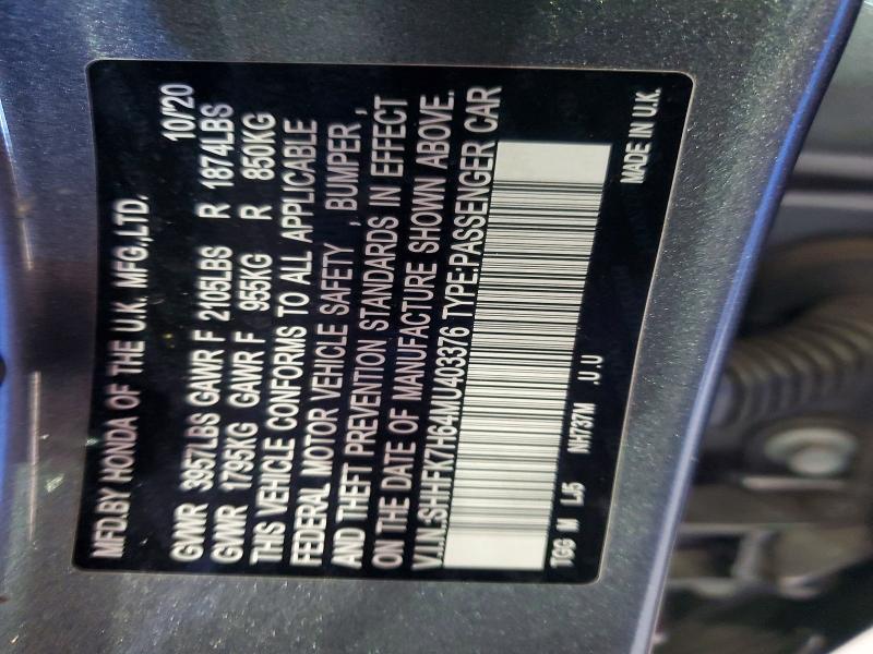 Aukcja sprzedaży 2021 Honda Civic, vin: SHHFK7H64MU403376, numer aukcji: 70379546