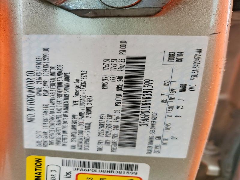 Aukcja sprzedaży 2017 Ford Fusion, vin: 3FA6P0LU8HR381599, numer aukcji: 70835336