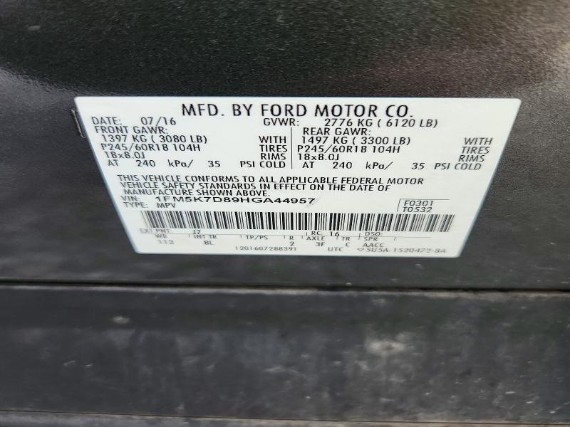 71353016 :رقم المزاد ، 1FM5K7D89HGA44957 vin ، 2017 Ford Explorer مزاد بيع