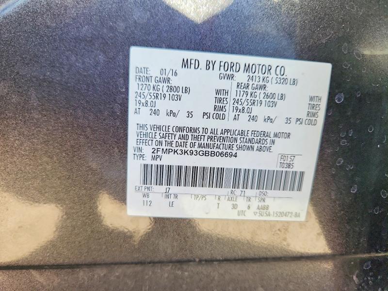 2016 Ford Edge მანქანა იყიდება აუქციონზე, vin: 2FMPK3K93GBB06694, აუქციონის ნომერი: 71595716