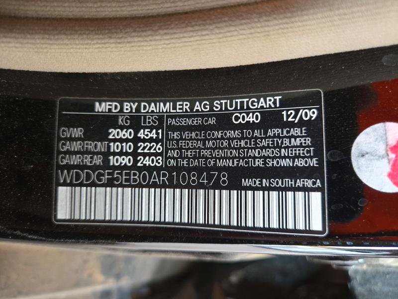 2010 Mercedes-benz C მანქანა იყიდება აუქციონზე, vin: WDDGF5EB0AR108478, აუქციონის ნომერი: 73735466