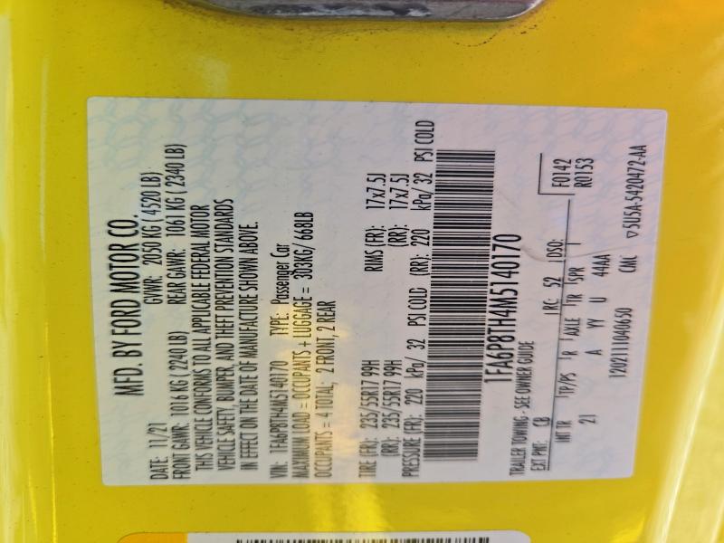 Продажа на аукционе авто 2021 Ford Mustang, vin: 1FA6P8TH4M5140170, номер лота: 71904376