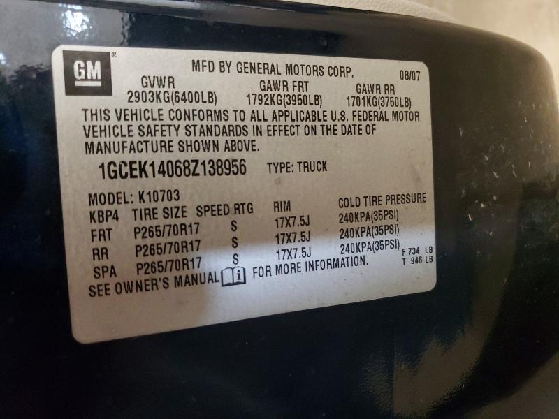 Auction sale of the 2008 Chevrolet Silverado, vin: 1GCEK14068Z138956, lot number: 72152206