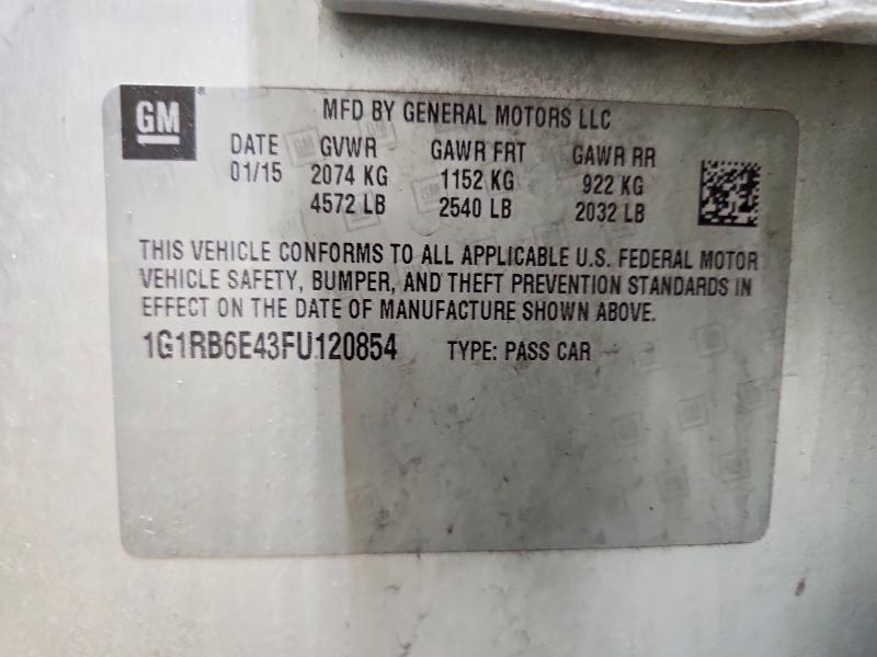 71960966 :رقم المزاد ، 1G1RB6E43FU120854 vin ، 2015 Chevrolet Volt مزاد بيع