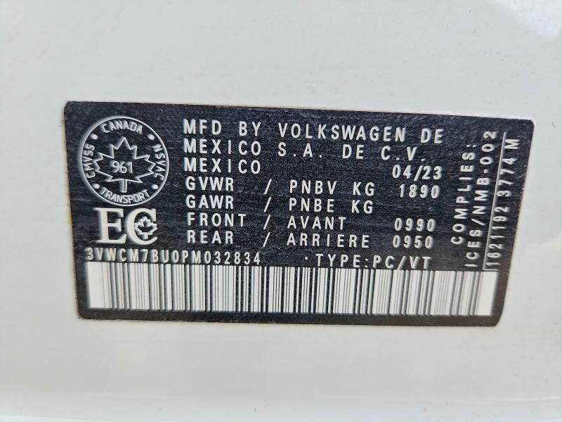 2023 Volkswagen Jetta მანქანა იყიდება აუქციონზე, vin: 3VWCM7BU0PM032834, აუქციონის ნომერი: 70385396