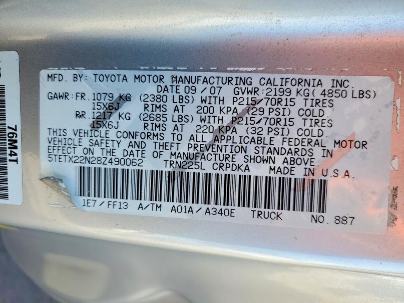 71033276 :رقم المزاد ، 5TETX22N28Z490062 vin ، 2008 Toyota Tacoma مزاد بيع