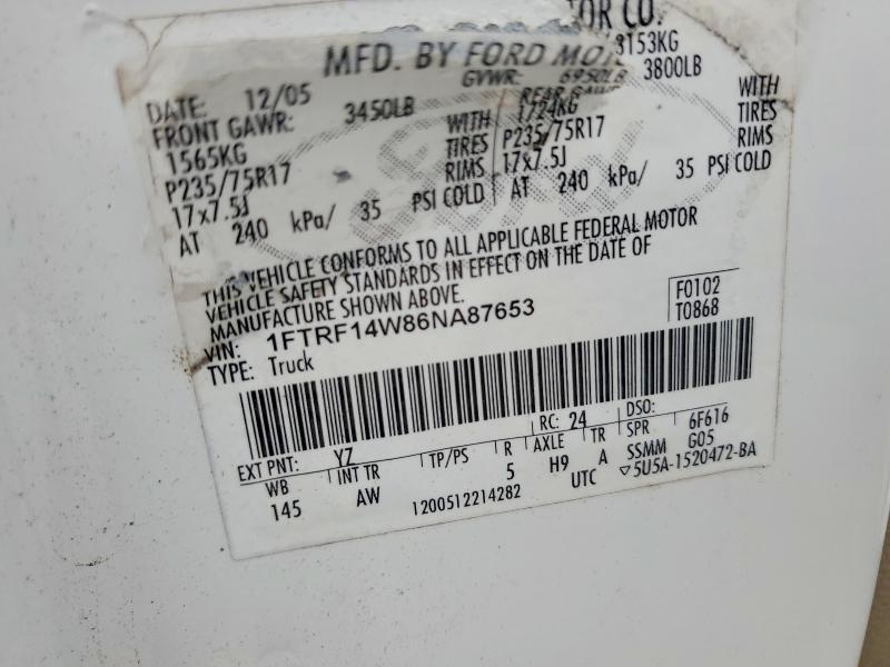 71214556 :رقم المزاد ، 1FTRF14W86NA87653 vin ، 2006 Ford F150 مزاد بيع