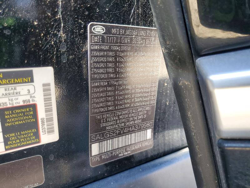 Aukcja sprzedaży 2017 Land Rover Range Rover, vin: SALGS2FV4HA379980, numer aukcji: 72559086