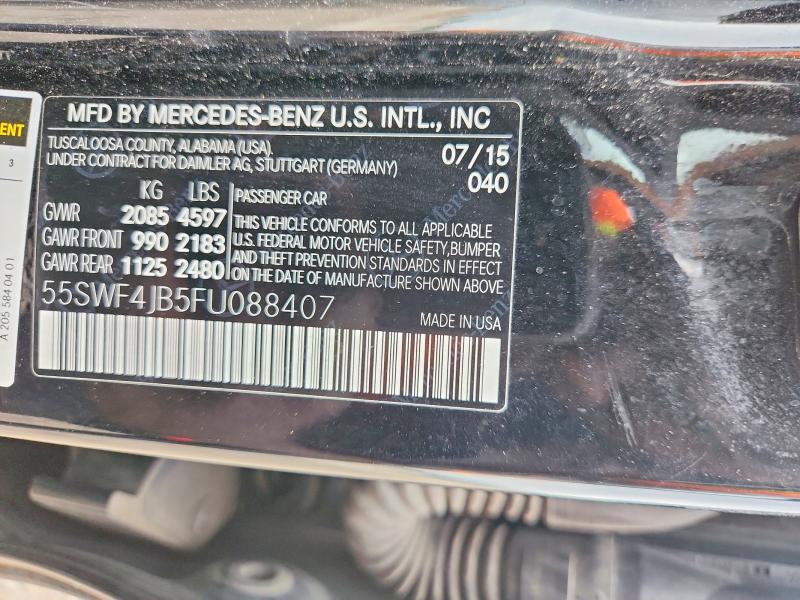 2015 Mercedes-benz C მანქანა იყიდება აუქციონზე, vin: 55SWF4JB5FU088407, აუქციონის ნომერი: 67429796