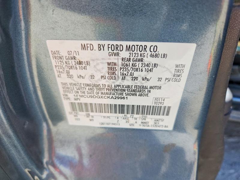 2012 Ford Escape მანქანა იყიდება აუქციონზე, vin: 1FMCU9DGXCKA29961, აუქციონის ნომერი: 71479246