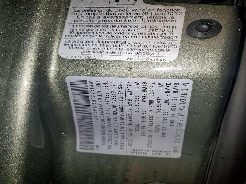 73558226 :رقم المزاد ، WP1AA29P29LA07071 vin ، 2009 Porsche Cayenne مزاد بيع