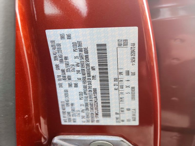 2019 Ford Escape მანქანა იყიდება აუქციონზე, vin: 1FMCU0GD2KUA15990, აუქციონის ნომერი: 72042016