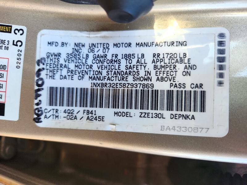 Aukcja sprzedaży 2008 Toyota Corolla, vin: 1NXBR32E58Z937869, numer aukcji: 71306876