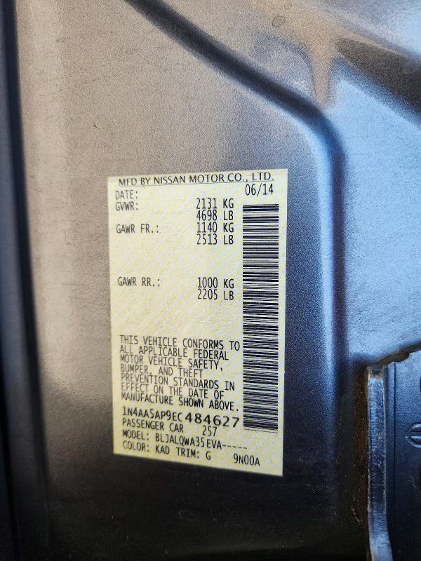 72162586 :رقم المزاد ، 1N4AA5AP9EC484627 vin ، 2014 Nissan Maxima مزاد بيع