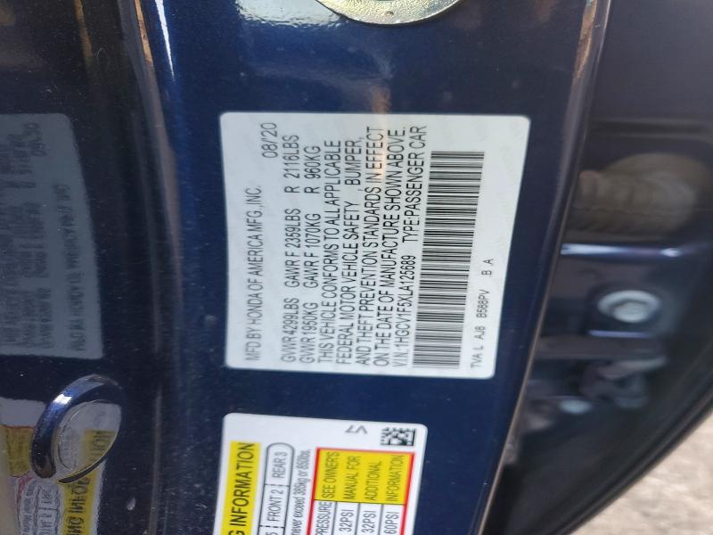 Продажа на аукционе авто 2020 Honda Accord, vin: 1HGCV1F5XLA125689, номер лота: 72765726