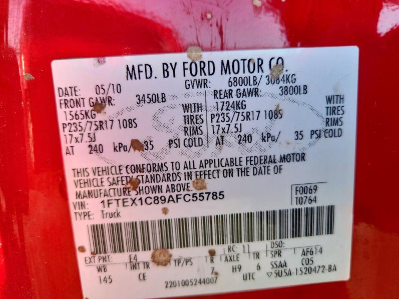 Aukcja sprzedaży 2010 Ford F150, vin: 1FTEX1C89AFC55785, numer aukcji: 72439206