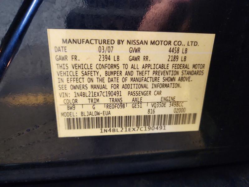 Aukcja sprzedaży 2007 Nissan Altima, vin: 1N4BL21EX7C190491, numer aukcji: 72484046