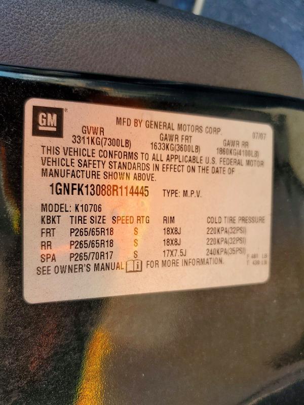 72365306 :رقم المزاد ، 1GNFK13088R114445 vin ، 2008 Chevrolet Tahoe مزاد بيع