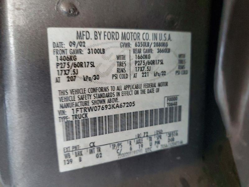 72014546 :رقم المزاد ، 1FTRW07693KA67205 vin ، 2003 Ford F150 مزاد بيع