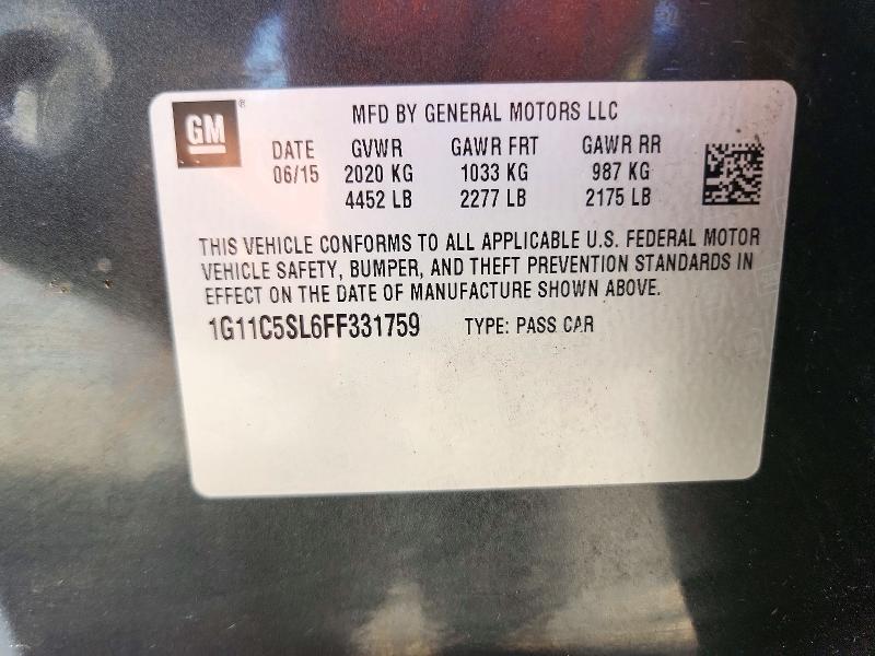 72118376 :رقم المزاد ، 1G11C5SL6FF331759 vin ، 2015 Chevrolet Malibu مزاد بيع