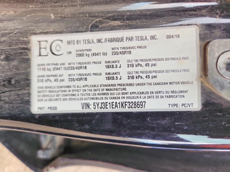 71974836 :رقم المزاد ، 5YJ3E1EA1KF328697 vin ، 2019 Tesla Model 3 مزاد بيع