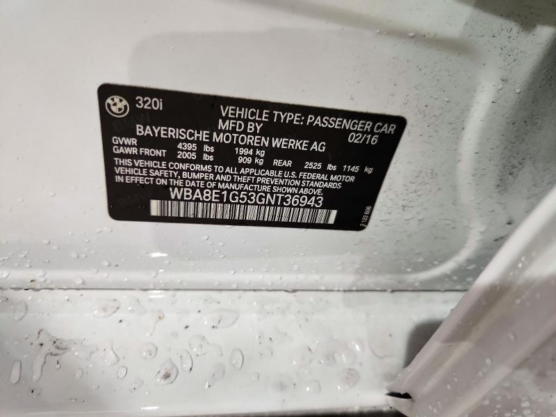 2016 Bmw 320 მანქანა იყიდება აუქციონზე, vin: WBA8E1G53GNT36943, აუქციონის ნომერი: 71965626