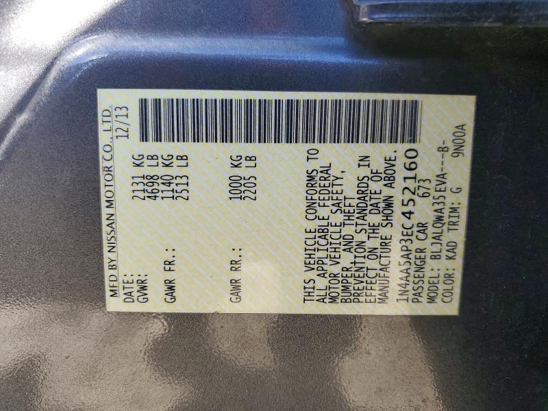 2014 Nissan Maxima მანქანა იყიდება აუქციონზე, vin: 1N4AA5AP3EC452160, აუქციონის ნომერი: 72722346