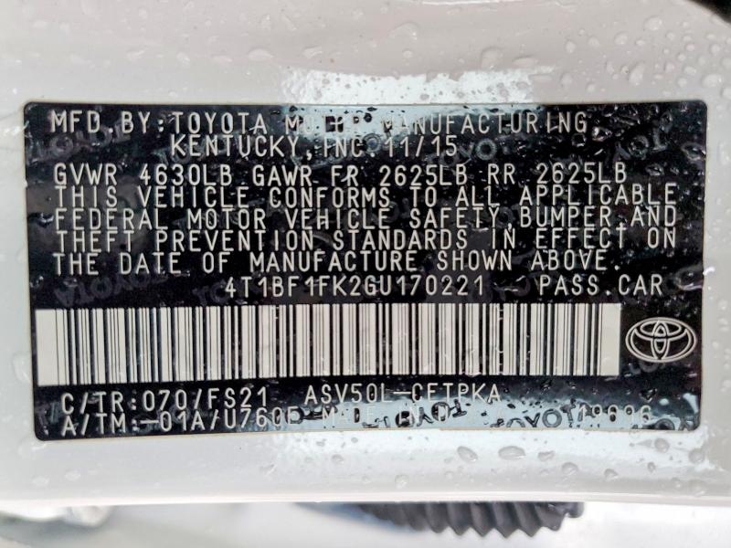 Продаж на аукціоні авто 2016 Toyota Camry, vin: 4T1BF1FK2GU170221, номер лоту: 71620366