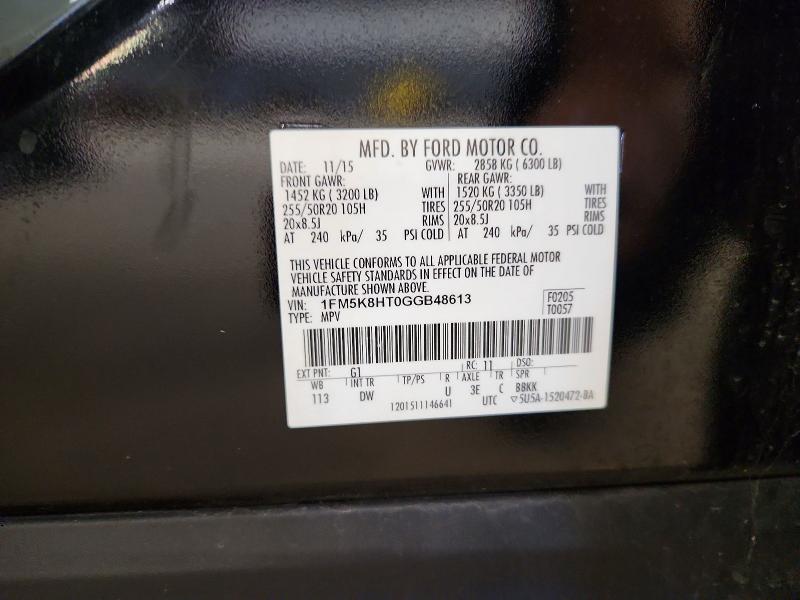 Продаж на аукціоні авто 2016 Ford Explorer, vin: 1FM5K8HT0GGB48613, номер лоту: 72485086
