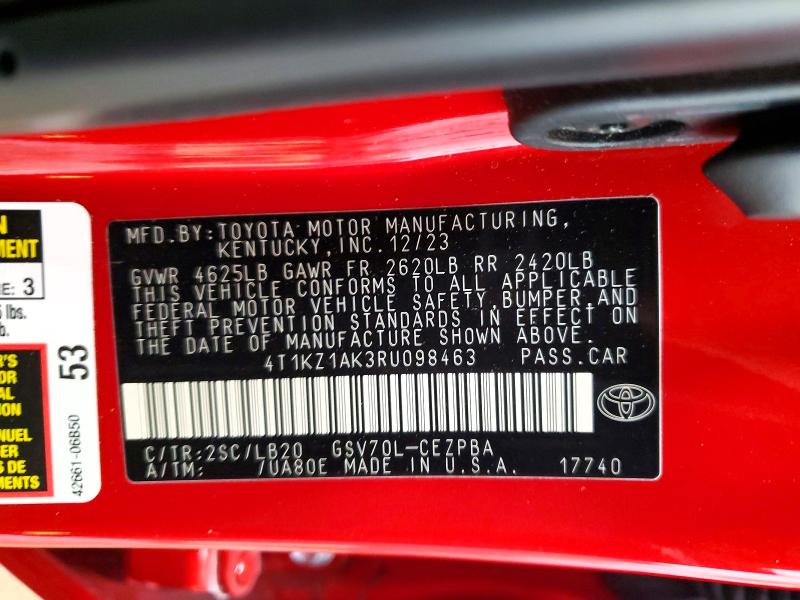 Продаж на аукціоні авто 2024 Toyota Camry, vin: 4T1KZ1AK3RU098463, номер лоту: 72094156
