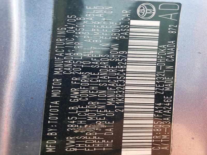 72443936 :رقم المزاد ، 2T1KR32E35C482579 vin ، 2005 Toyota Matrix مزاد بيع
