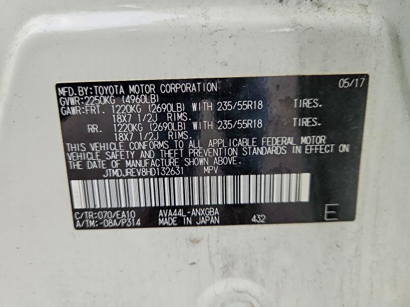 71391186 :رقم المزاد ، JTMDJREV8HD132631 vin ، 2017 Toyota Rav4 Hv مزاد بيع