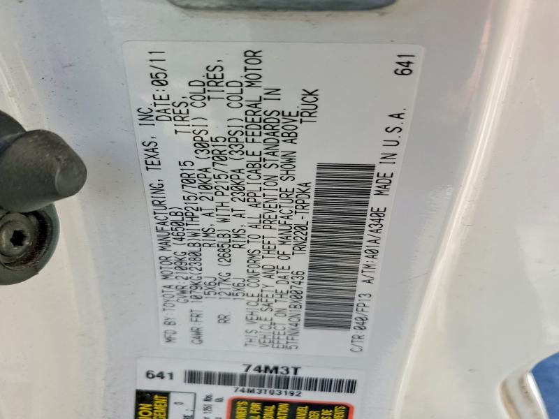 2011 Toyota Tacoma მანქანა იყიდება აუქციონზე, vin: 5TFNX4CN1BX007436, აუქციონის ნომერი: 71230756