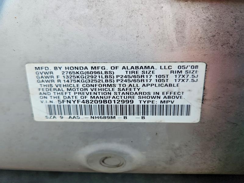 Продажа на аукционе авто 2009 Honda Pilot, vin: 5FNYF48209B012999, номер лота: 69731316