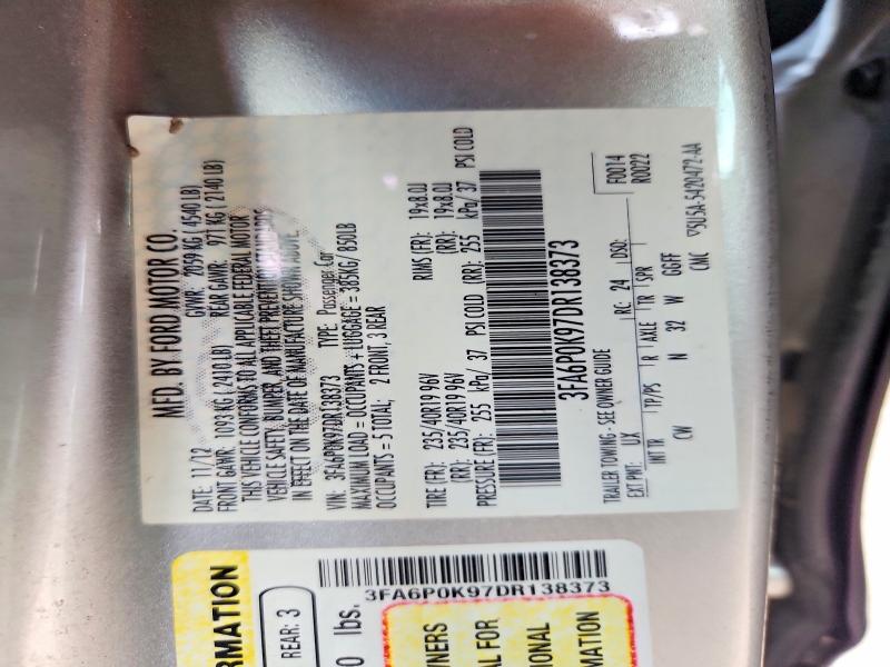 2013 Ford Fusion მანქანა იყიდება აუქციონზე, vin: 3FA6P0K97DR138373, აუქციონის ნომერი: 71590266