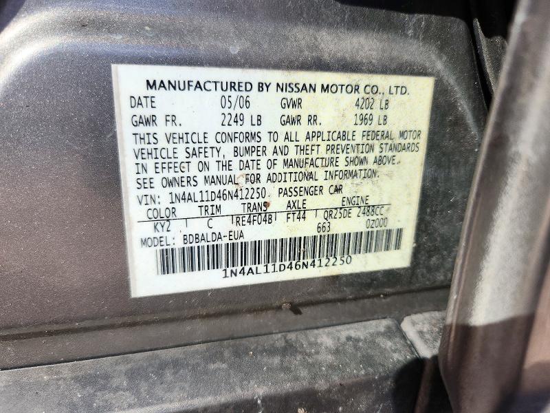 Aukcja sprzedaży 2006 Nissan Altima, vin: 1N4AL11D46N412250, numer aukcji: 72678416