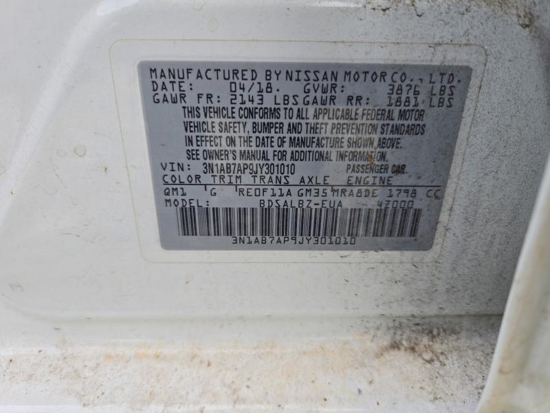 2018 Nissan Sentra მანქანა იყიდება აუქციონზე, vin: 3N1AB7AP9JY301010, აუქციონის ნომერი: 71801336