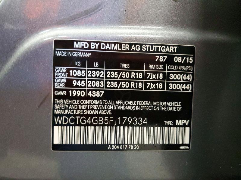 Продаж на аукціоні авто 2015 Mercedes-benz Gla, vin: WDCTG4GB5FJ179334, номер лоту: 72376176