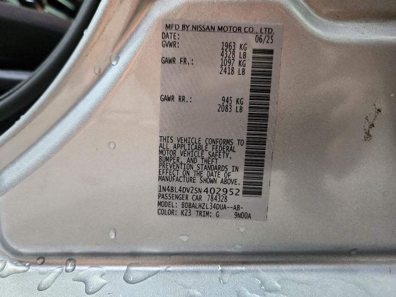 2025 Nissan Altima მანქანა იყიდება აუქციონზე, vin: 1N4BL4DV2SN402952, აუქციონის ნომერი: 72401986
