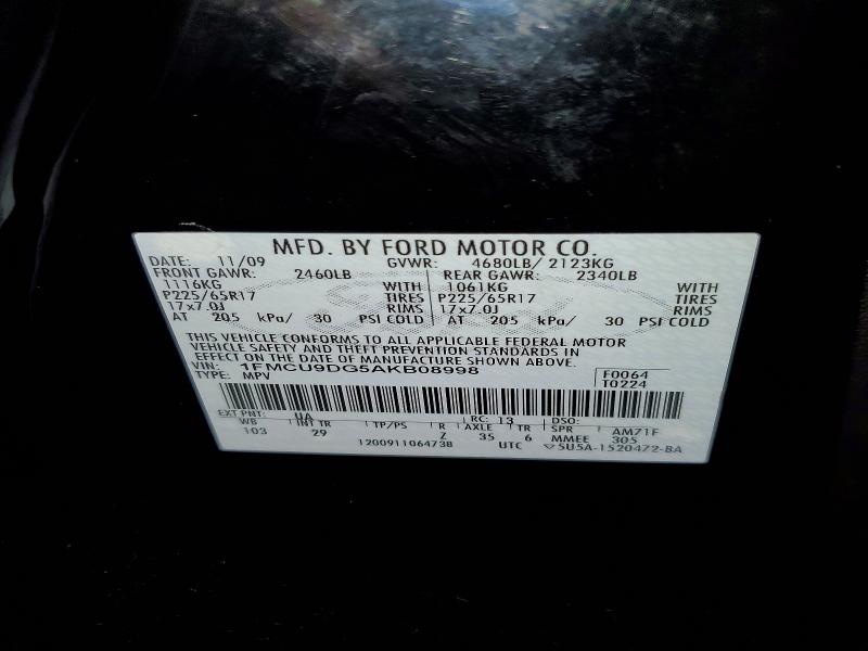 Продаж на аукціоні авто 2010 Ford Escape, vin: 1FMCU9DG5AKB08998, номер лоту: 71168066