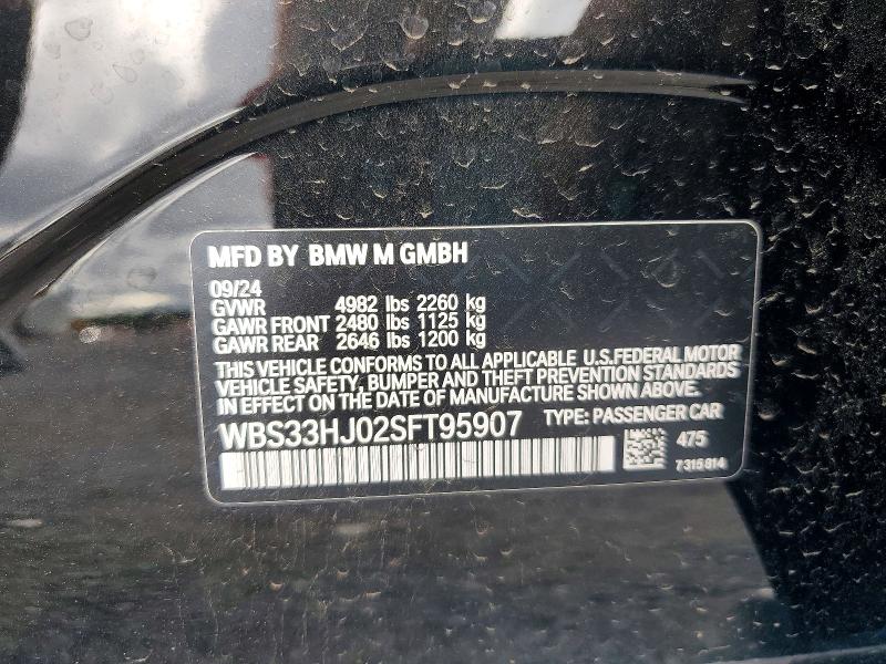 2025 Bmw M3 მანქანა იყიდება აუქციონზე, vin: WBS33HJ02SFT95907, აუქციონის ნომერი: 72504466