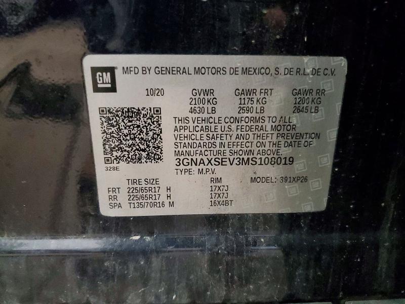 72177346 :رقم المزاد ، 3GNAXSEV3MS108019 vin ، 2021 Chevrolet Equinox مزاد بيع