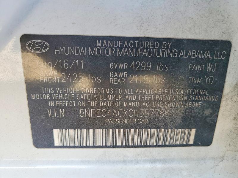 Продажа на аукционе авто 2012 Hyundai Sonata, vin: 5NPEC4ACXCH357786, номер лота: 72185226
