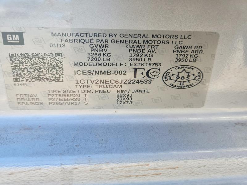 71751806 :رقم المزاد ، 1GTV2NEC6JZ224533 vin ، 2018 Gmc Sierra مزاد بيع