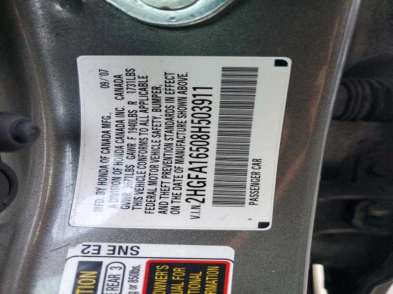 2008 Honda Civic მანქანა იყიდება აუქციონზე, vin: 2HGFA16508H503911, აუქციონის ნომერი: 70448766