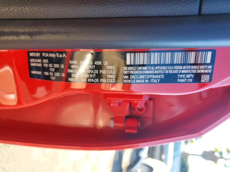 2015 Jeep Renegade მანქანა იყიდება აუქციონზე, vin: ZACCJBBT2FPB45475, აუქციონის ნომერი: 71768716