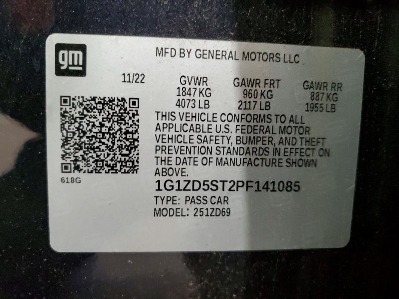 72107616 :رقم المزاد ، 1G1ZD5ST2PF141085 vin ، 2023 Chevrolet Malibu مزاد بيع