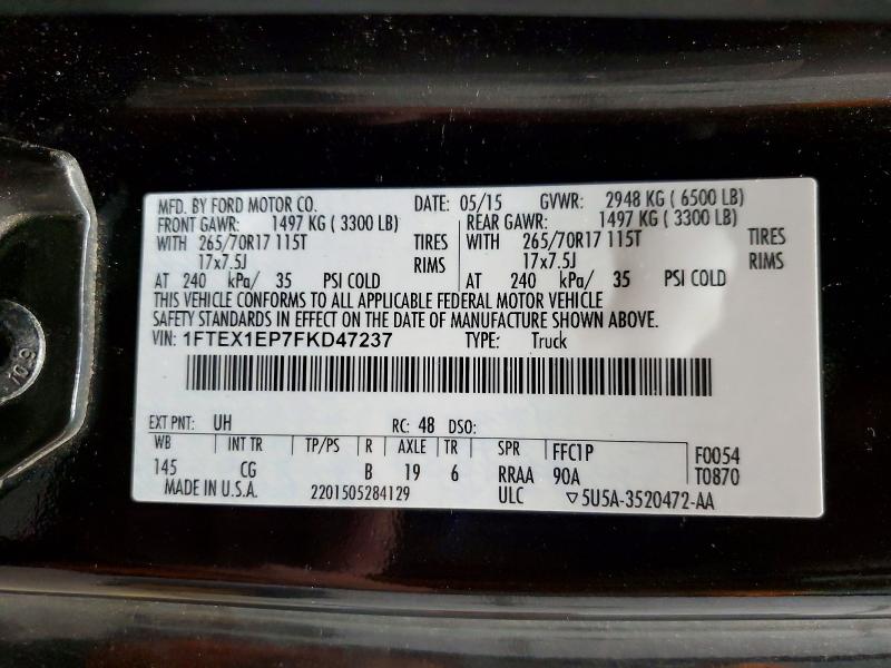 2015 Ford F150 მანქანა იყიდება აუქციონზე, vin: 1FTEX1EP7FKD47237, აუქციონის ნომერი: 72973446