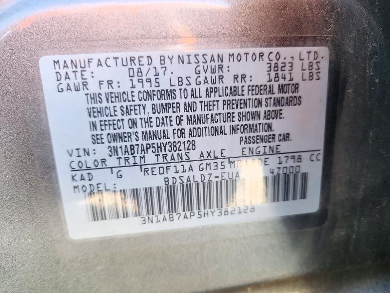 2017 Nissan Sentra მანქანა იყიდება აუქციონზე, vin: 3N1AB7AP5HY382128, აუქციონის ნომერი: 72453856
