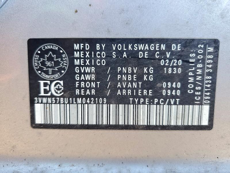 Продажа на аукционе авто 2020 Volkswagen Jetta, vin: 3VWN57BU1LM042109, номер лота: 71598066